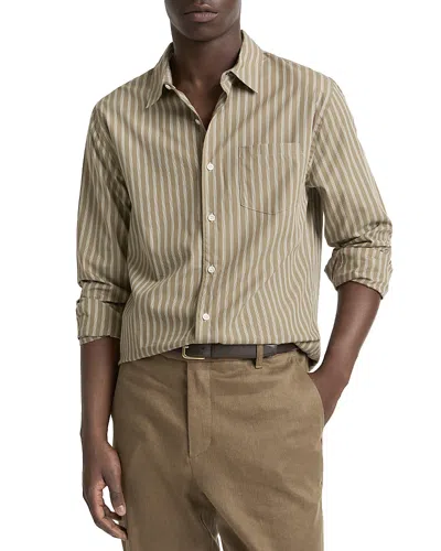 Vince Tryon Stripe French Placket Shirt In Brown