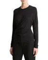 Vince Fixed-drape Long-sleeve Blouse In Black