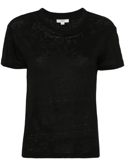 Vince Short-sleeve Linen T-shirt In Blk Black