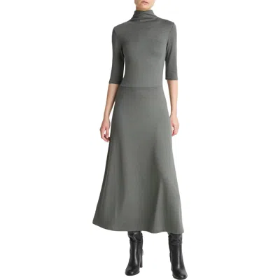 Vince Turtleneck A-line Maxi Dress In Gray