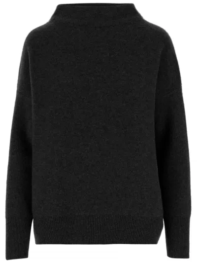 Vince Dark Navy Cashmere Turtleneck Sweater With Ribbed Accents In Transparent