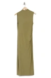 Vince Turtleneck Sleeveless Ruched Sweater Dress In Artichoke