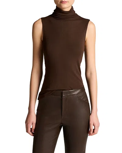Vince Sleeveless Modal Turtleneck Top In Brown