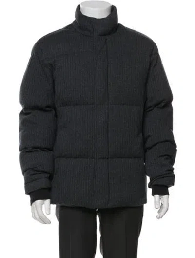 Pre-owned Vince Tweed Pattern Puffer Coat In Blue