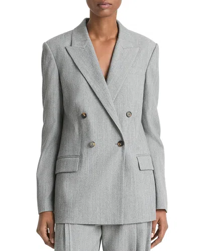 Vince Twill Double Breasted Wool Blazer In Dark Stone Grey