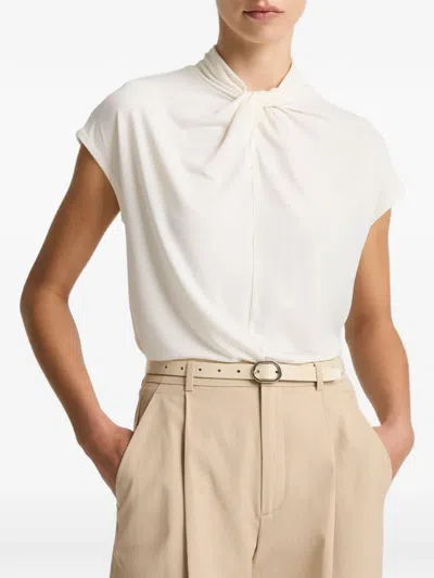 Vince Twist-neck Matte Jersey Cap-sleeve Top In Bone In White
