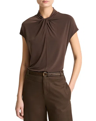 Vince Twist Neck Cap Sleeve Top In Brown