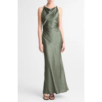 Vince Twist Strap Textured Satin Maxi Dress In Green