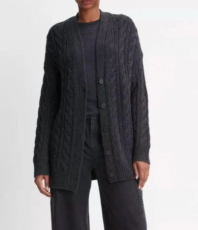 Vince Twisted Cable Oversized Cardigan In Charcoal In Blue