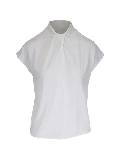 Vince Twisted-collar Sleeveless Blouse In White