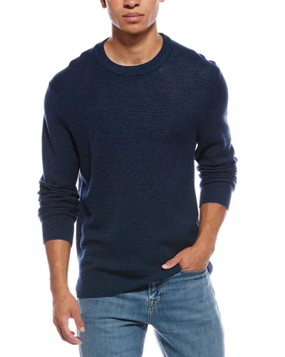 Vince Two-tone Mesh Wool Crewneck Sweater In Blue