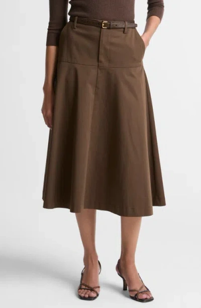 Vince Utility Flare Midi Skirt In Brown