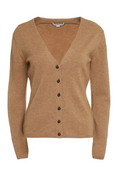 Vince V-neck Button Cardigan In Brown