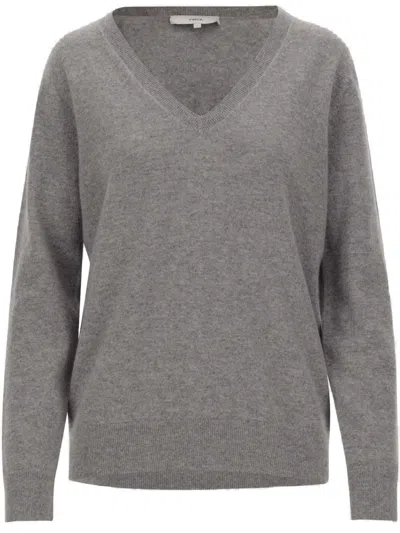 VINCE VINCE V-NECK CASHMERE PULLOVER WITH RIBBED EDGES