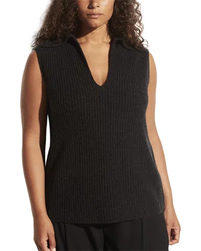 Vince V-neck Collared Wool & Cashmere-blend Vest In Black