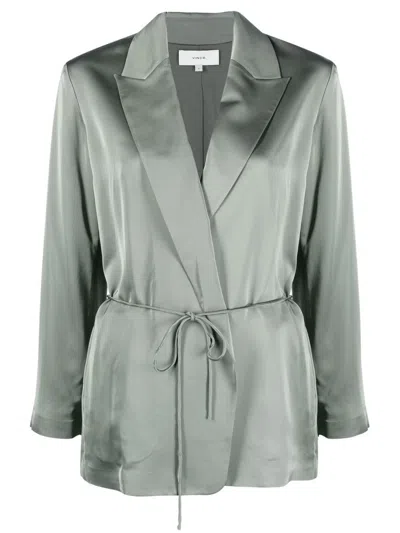 Vince V-neck Double-breasted Blazer In Gray