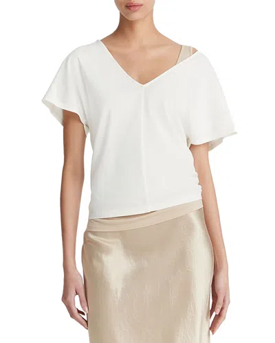 Vince V Neck Flutter Sleeve Tee In White