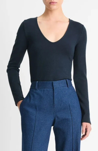 Vince V-neck Knit Top In Deep Ocean