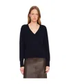 Vince Wool Cashmere V-neck Sweater In Coastal Blue In Black