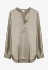 Vince V-neck Long-sleeved Silk Blouse In Beige