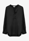 Vince Open Neck Long-sleeved Loose Fit Blouse In Black