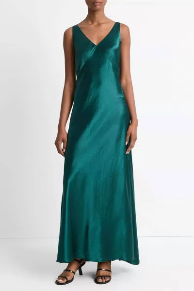 Vince V-neck Maxi Slip Dress In Jade Lake