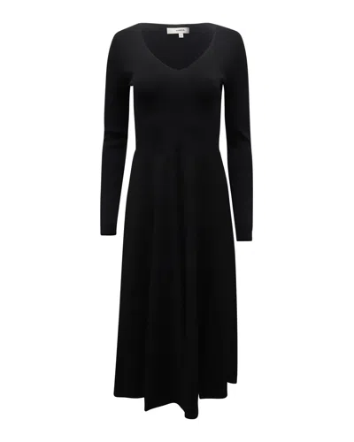 Vince V-neck Midi Dress In Black Rayon
