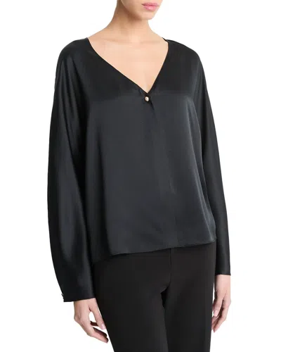 VINCE VINCE V-NECK PEARL SILK BLOUSE