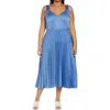Vince V-neck Pleated Satin Slipdress In Hydrangea