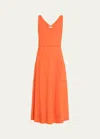 Vince V-neck Pocketed Sleeveless Midi Dress In Ruby Dusk