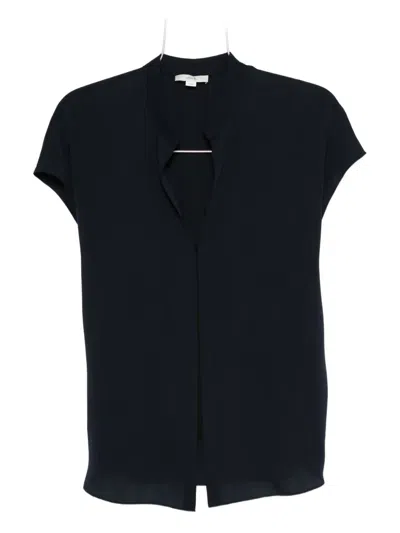 Vince V-neck Short-sleeve Blouse In Blue