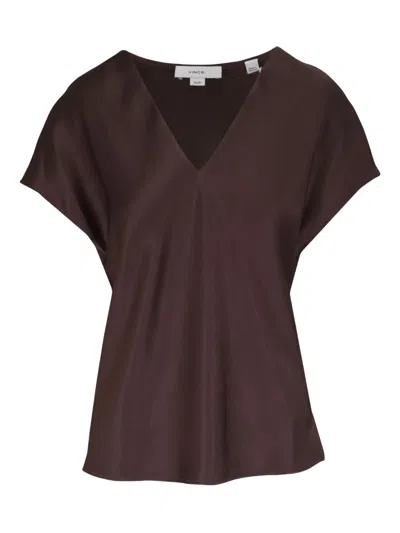 Vince V-neck Short-sleeves Top In Brown