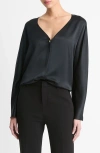 Vince Silk Pearl Button Blouse In Black