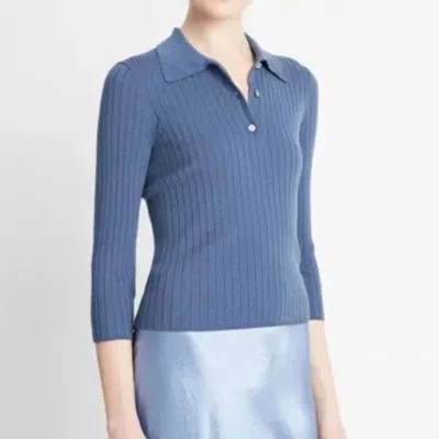 Vince V03 79551 Sweater Women's Riverbed Ribbed 3/4 Sleeve Gbo 53 In Blue