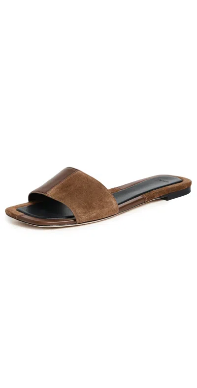 Vince Valeria Patchwork Leather And Suede Flat Slide Sandals In Brown