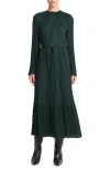 Vince Variegated Pleat Long Sleeve Midi Dress In Multi