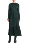Vince Variegated Pleat Long Sleeve Midi Dress In Marine Pine