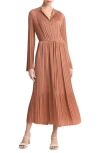 Vince Variegated Pleat Long Sleeve Midi Dress In Vintage Rose