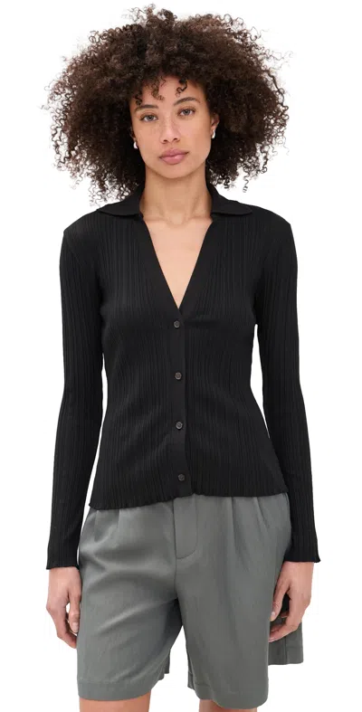 Vince Variegated Rib Polo Black