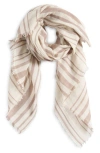 Vince Variegated Stripe Cotton Fringe Scarf In Desert Wind/off White