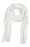 Vince Variegated Stripe Cotton Fringe Scarf In Sea Stone Off White