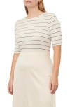 Vince Variegated Stripe Elbow Sleeve Cotton Top In Off White/ Coastal