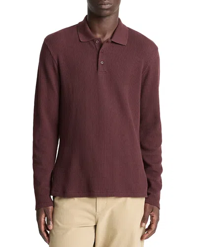Vince Variegated Texture Long Sleeve Polo In Burgundy