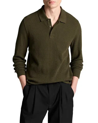 Vince Variegated Texture Long Sleeve Polo In Green