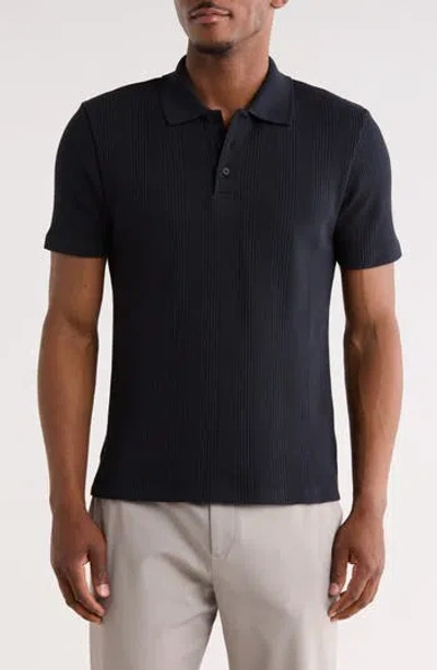 Vince Variegated Waffle Polo In Coastal