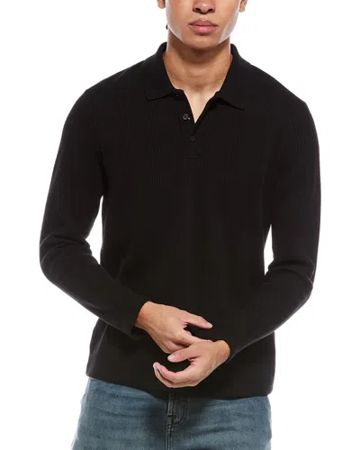 Vince Variegated Waffle Polo Shirt In Black