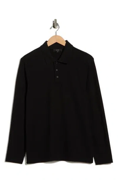 Vince Variegated Waffle Stitch Polo In Black
