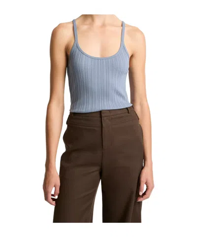 Vince Variegated-rib Cotton-blend Tank In Blue