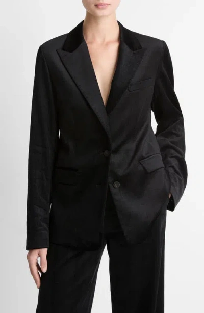 Vince Womens Black Single-breasted Velvet Blazer