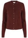 Vince Velvet Trim Wool-cashmere Cardigan In Red